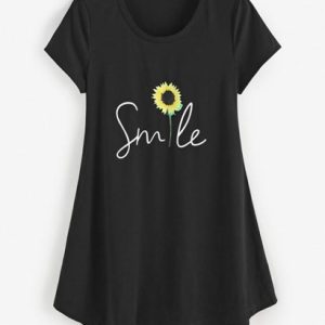 Sunflower Print Curved Hem T Shirt Dress