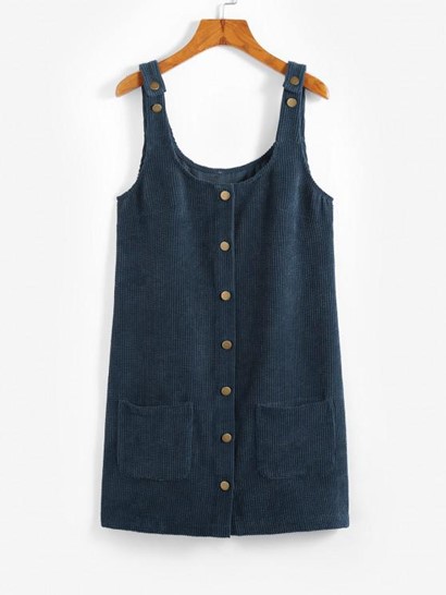 Button Front Pockets Corduroy Pinafore Dress