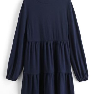 Ribbed Long Sleeve Mini Smock Dress
