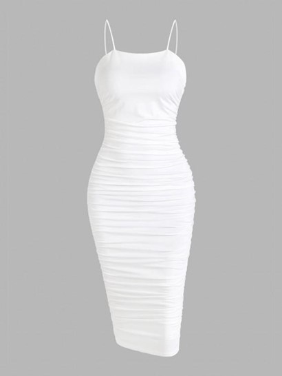 Bungee Strap Ruched Midi Dress