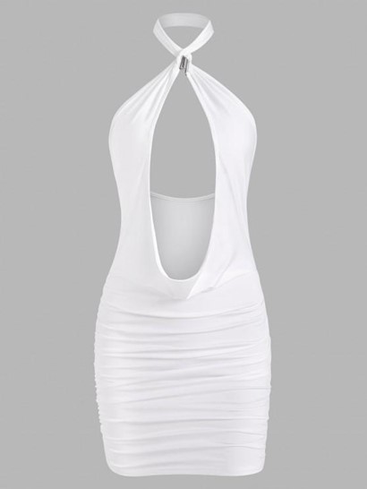 Choker Draped Ruched Backless Dress