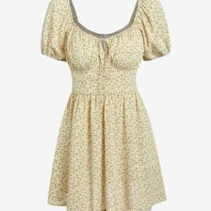 Puff Sleeve Ditsy Floral Milkmaid Dress