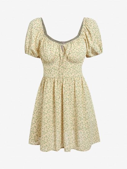 Puff Sleeve Ditsy Floral Milkmaid Dress