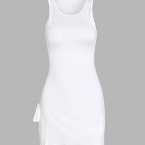 Tie Side Slit Slinky Mini Tank Dress