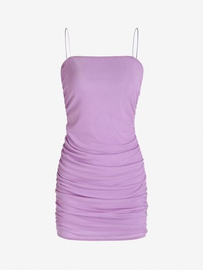 Mesh Overlay Ruched Bungee Strap Mini Dress
