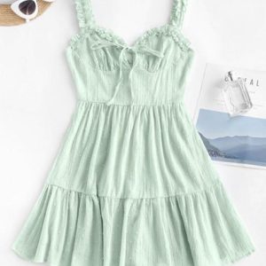 Swiss Dot Frilled Tie Pep Hem Dress