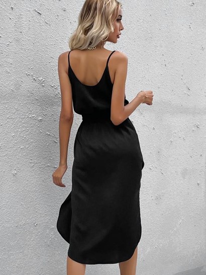 Curved Hem Cami Drawstring Midi Dress - Image 2