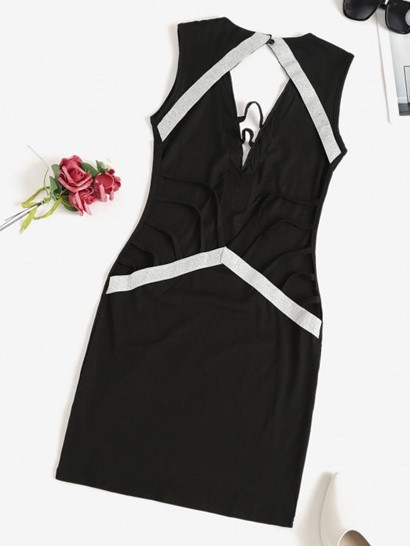 Metallic Thread Glitter Cutout Backless Bodycon Dress - Image 2