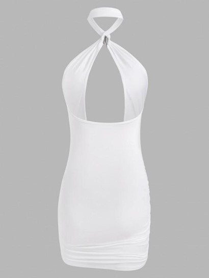 Choker Draped Ruched Backless Dress - Image 2