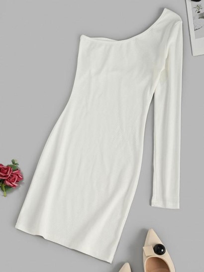 Ribbed One Shoulder Long Sleeve Dress - Image 2