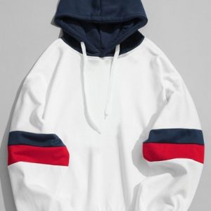 Drawstring Splicing Color Block Hoodie