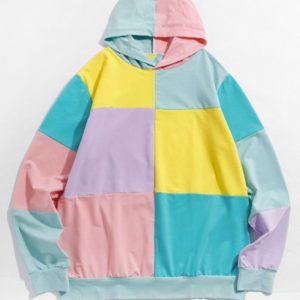 Colorblock Patch Casual Pullover Hoodie