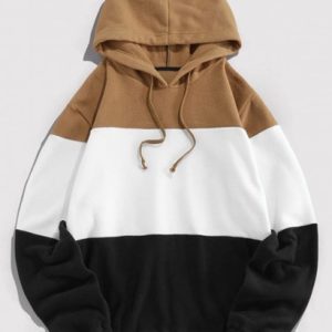 Drawstring Contrast Fleece Hoodie
