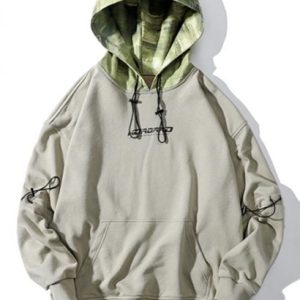 Letter Print Contrast Panel Drop Shoulder Hoodie