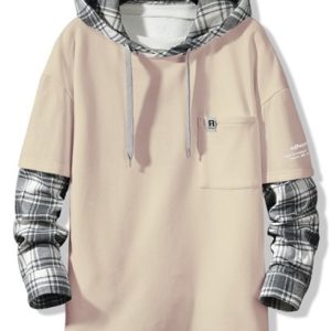 Letter Print Plaid Faux Twinset Hoodie