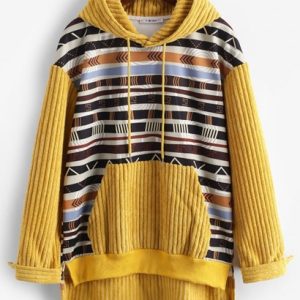 Tribal Ethnic Aztec Printed Kangaroo Pocket Ribbed Hoodie