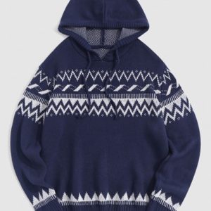Hooded Tribal Jacquard Ethnic Aztec Printed Sweater