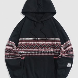 Ethnic Aztec Tribal Print Pocket Fleece-lined Hoodie
