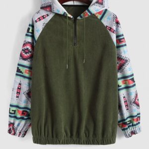 Ethnic Style Geometric Tribal Print Quarter Zip Pullover Hoodie