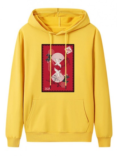 Front Pocket Fleece Lined Chinese Graphic Hoodie