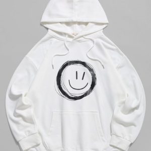 Lounge Smiley Face Graphic Pouch Pocket Hoodie