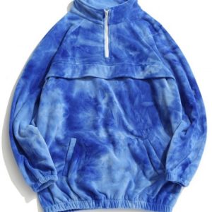 Tie Dye Half Zipper Raglan Sleeve Fleece Fluffy Sweatshirt