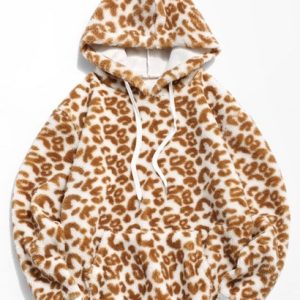 Leopard Pattern Fluffy Fleece Faux Fur Teddy Hoodie