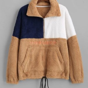 Fluffy Colorblock Two Tone Dreamer Drop Shoulder Quarter Zip Sweatshirt
