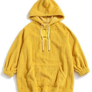 Frog Button Ribbed Fuzzy Hoodie