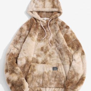 Applique Detail Tie Dye Pattern Fluffy Hoodie