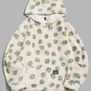 Fluffy Daisy Pattern Hoodie