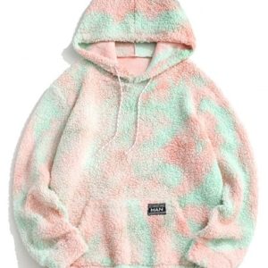 Tie Dye Patched Fleece Teddy Hoodie