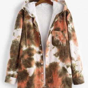 Hooded Tie Dye Pattern Fleece Corduroy Jacket