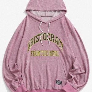 Vintage Letter Print Kangaroo Pocket Knit Hoodie