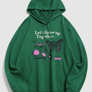 Streetwear Y2K Aesthetic Mushroom Butterfly Print Graphic Vintage Hoodie