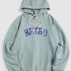 Streetwear Printed Retro Letter Pocket Essentials Hoodie