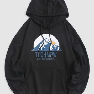 Mountain Sun Letter Graphic Vintage Hoodie