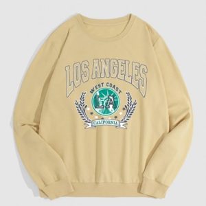 Letter LOS ANGELES Printed Vintage Pullover Sweatshirt