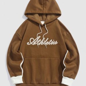 ATHLETICS Terry Embroidery Two Tone Essentials Fleece Lining Hoodie