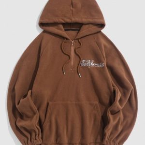 Vintage Half Zip California Embroidered Polar Fleece Hoodie