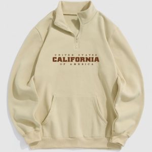 CALIFORNIA UNITED STATES Letter Quarter Zip Fleece Thermal Lined Pullover Sweatshirt