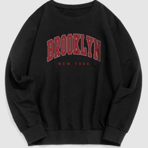 BROOKLYN Letter Print Crew Neck Vintage Essentials Sweatshirt