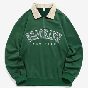 BROOKLYN NEW YORK Half Zip Corduroy Sweatshirt