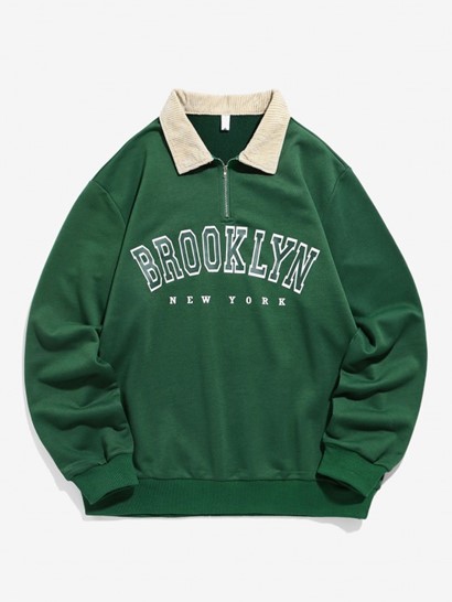 BROOKLYN NEW YORK Half Zip Corduroy Sweatshirt