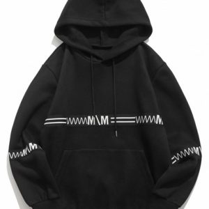 Letter Graphic Print Front Pocket Fleece Hoodie
