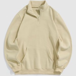 Solid Color Quarter Zip Design Thermal Fleece-lined Sweatshirt