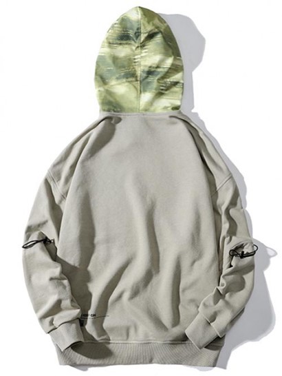 Letter Print Contrast Panel Drop Shoulder Hoodie - Image 2