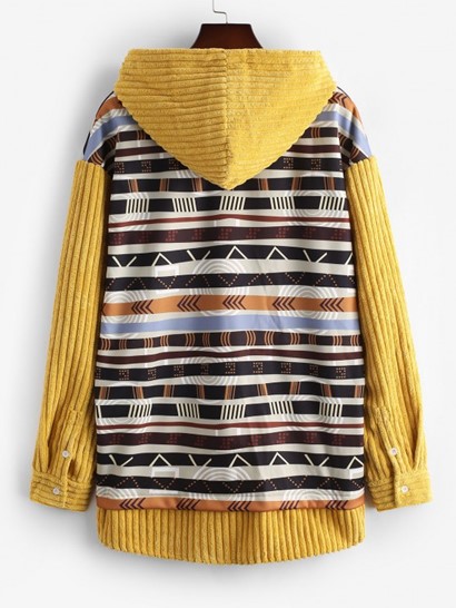Tribal Ethnic Aztec Printed Kangaroo Pocket Ribbed Hoodie - Image 2