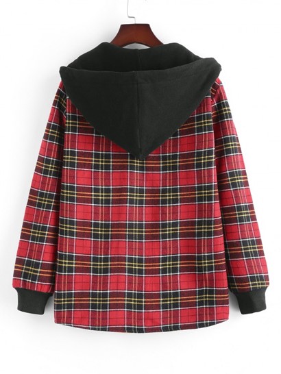 Fuzzy Flannel Plaid Fleece Lined Hooded Shirt Jacket - Image 2