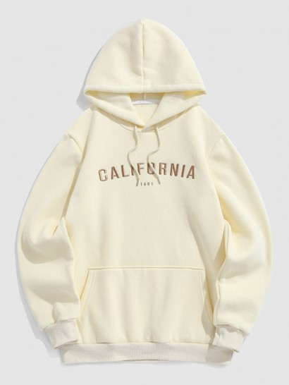 Letter Embroidery Fleece-lining Hoodie And Polar Fleece Sweatpants Set - Image 2